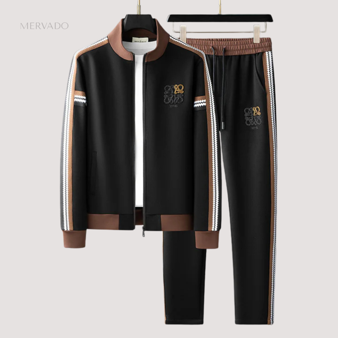 Survêtement romain de luxe pour homme | Ensemble en lycra coupe ajustée avec détails rayés