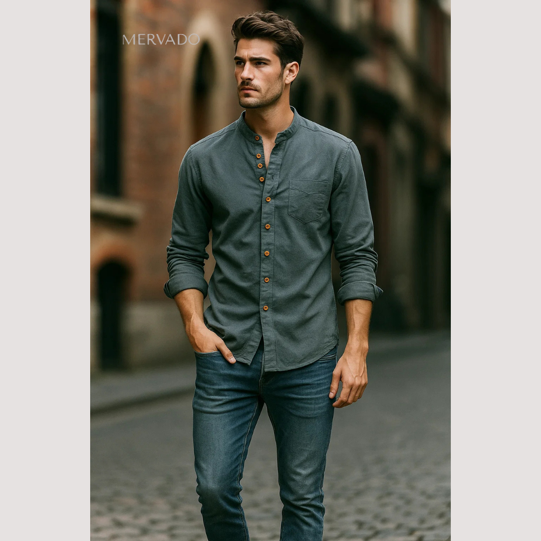 Chemise à boutons pour homme - Modèle intemporel à manches longues