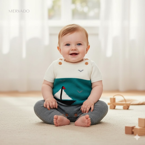 Nautische gebreide babyromper - lichtgewicht jumpsuit met schattig bootontwerp