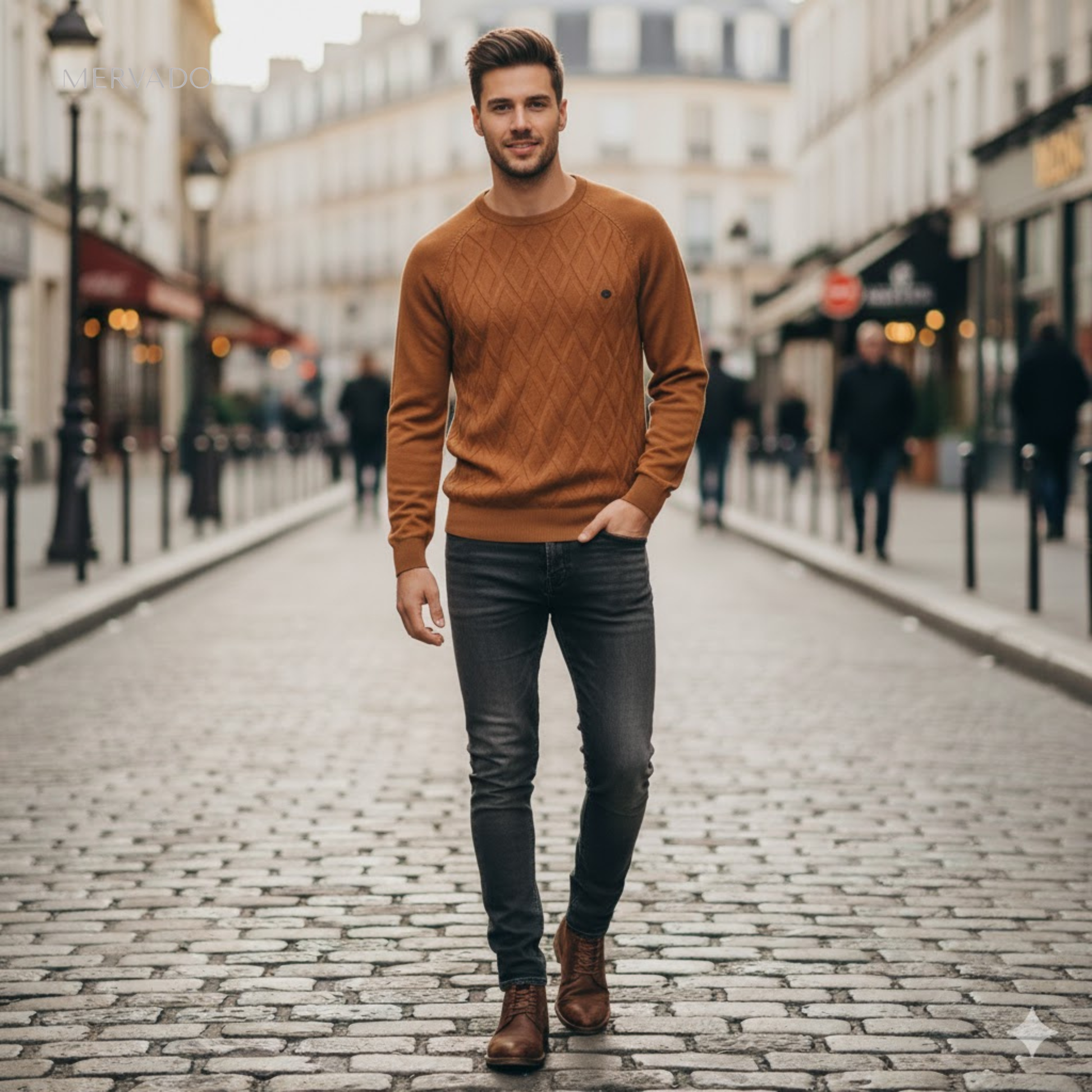 Pull homme en maille - Pull doux en mélange de coton à motif losanges