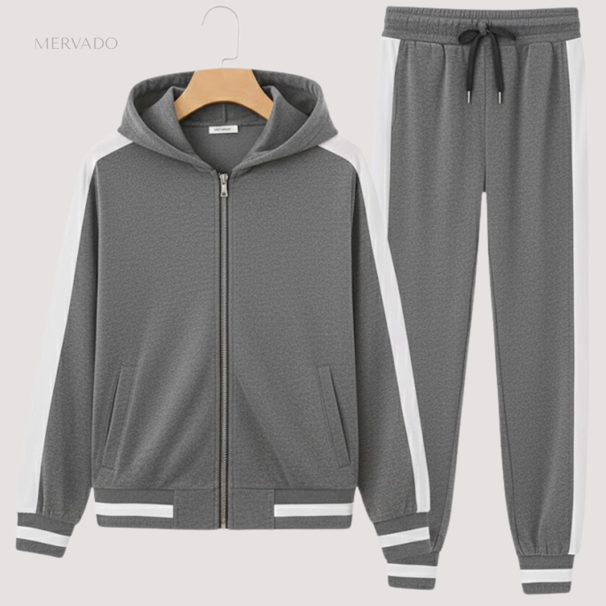 Ensemble sweat à capuche en velours doux pour homme – survêtement 2 pièces avec veste zippée et pantalon ajustable