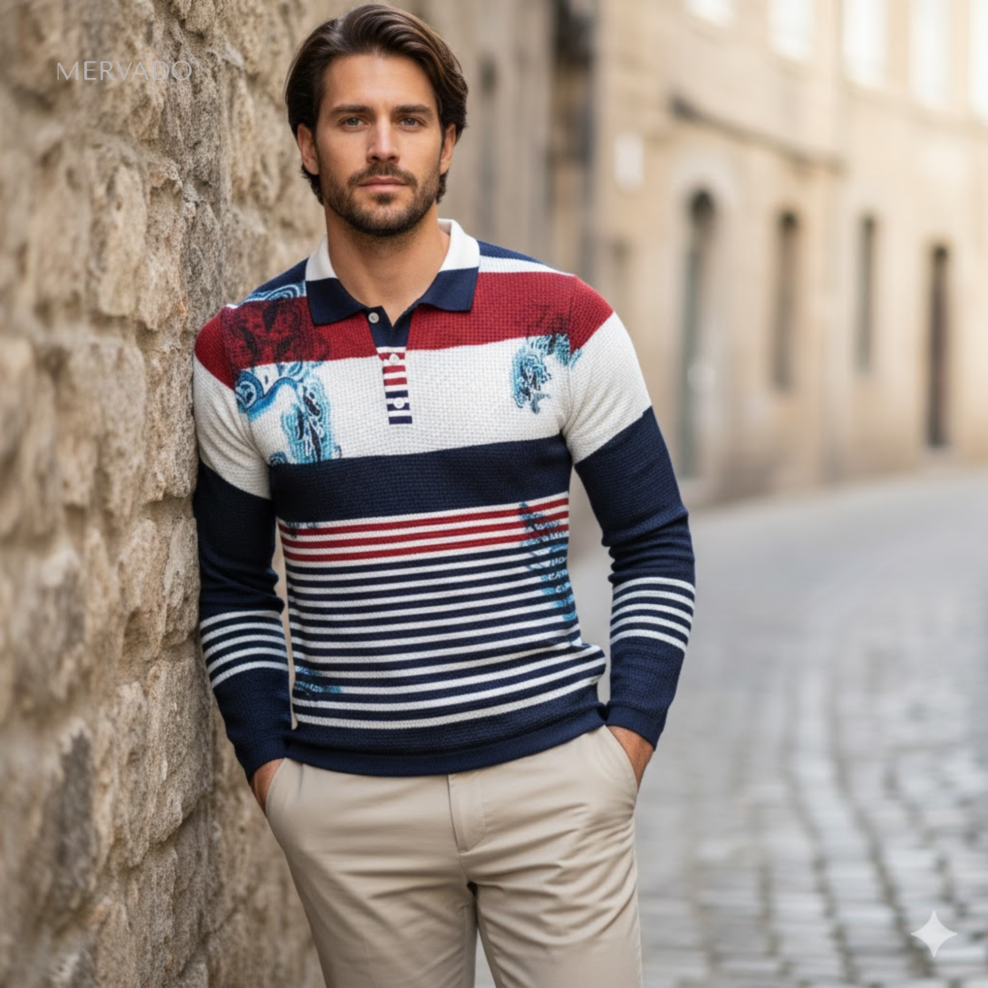Heren patchwork poloshirt - stijlvolle casual top met lange mouwen van katoenmix