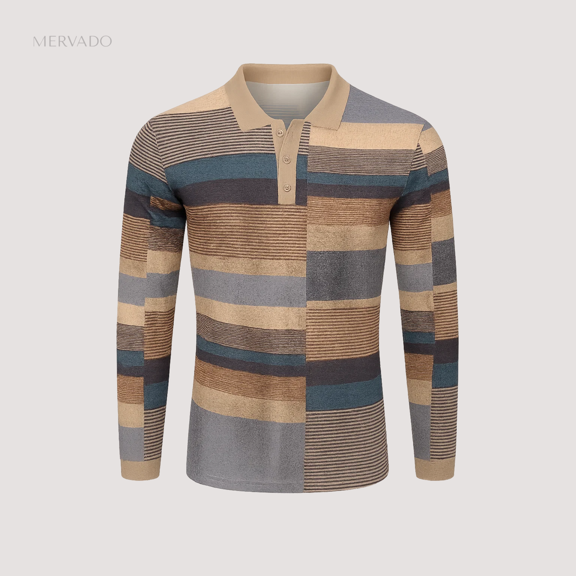 Heren patchwork poloshirt - stijlvolle casual top met lange mouwen van katoenmix