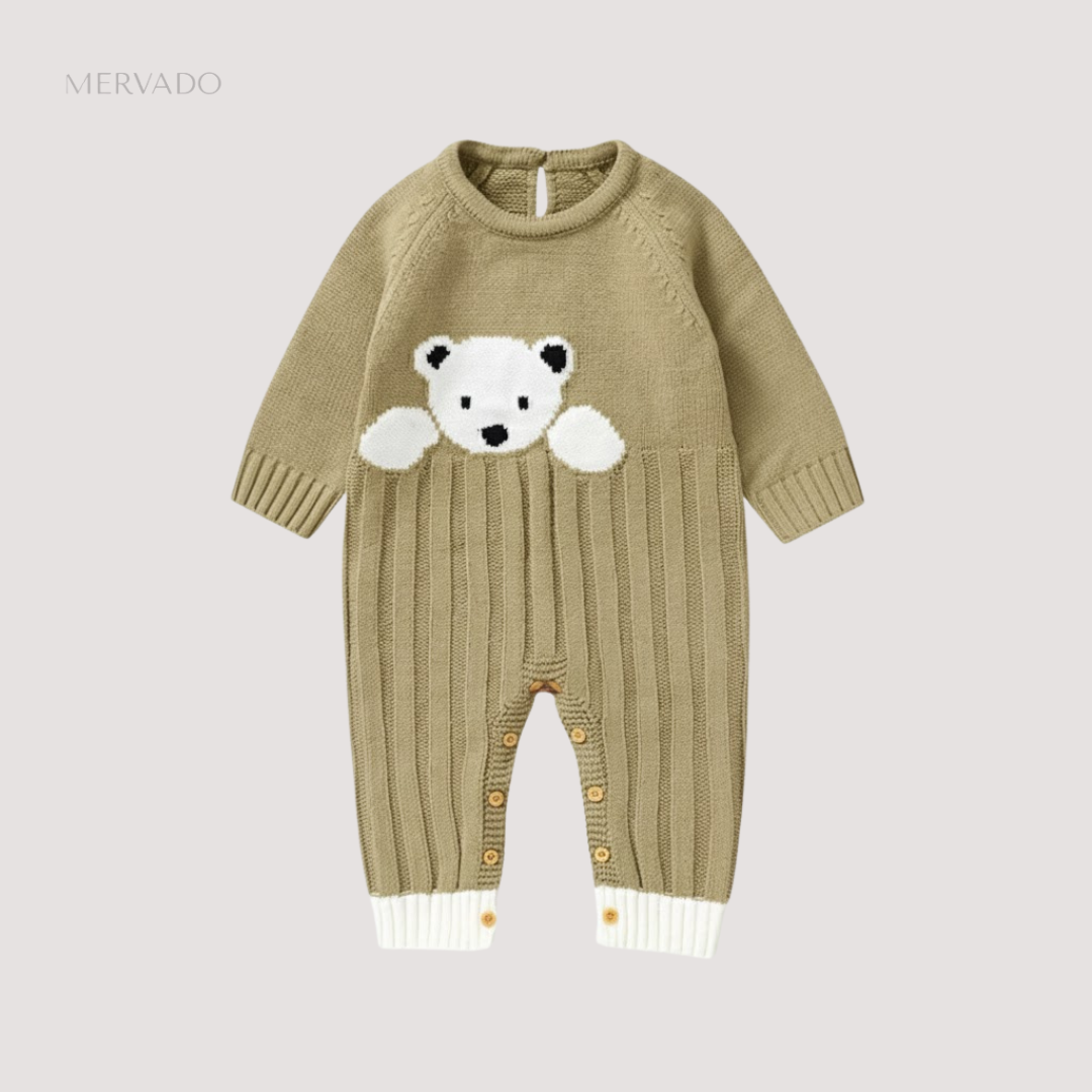 Charmante gebreide romper met dierenmotief voor baby's - Gezellig pak met lange mouwen