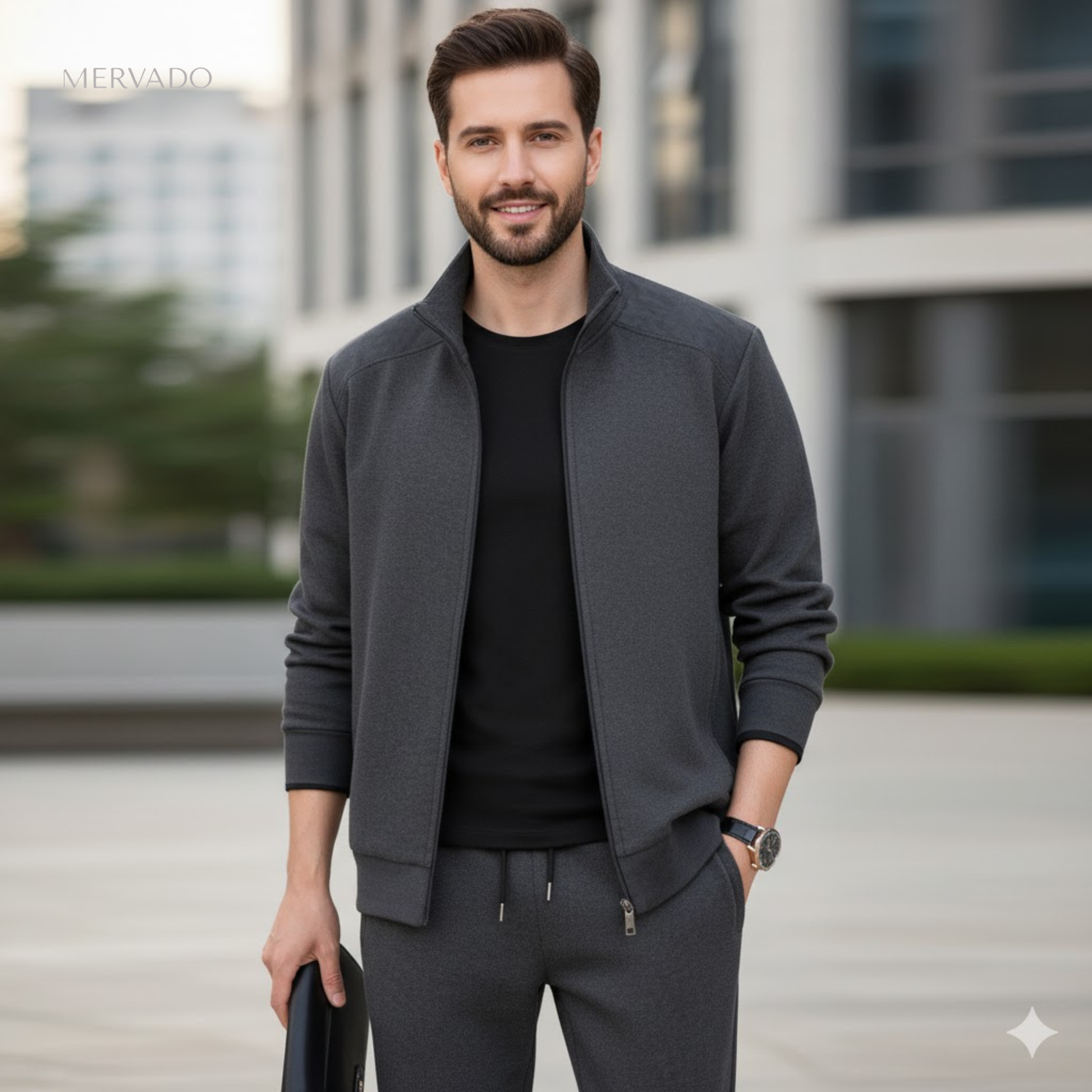 Heren 2-delige joggingset – Casual trainingspak met rits voor sport en straatstijl