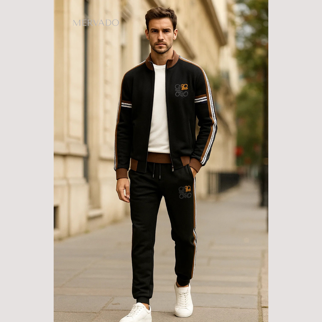 Survêtement romain de luxe pour homme | Ensemble en lycra coupe ajustée avec détails rayés
