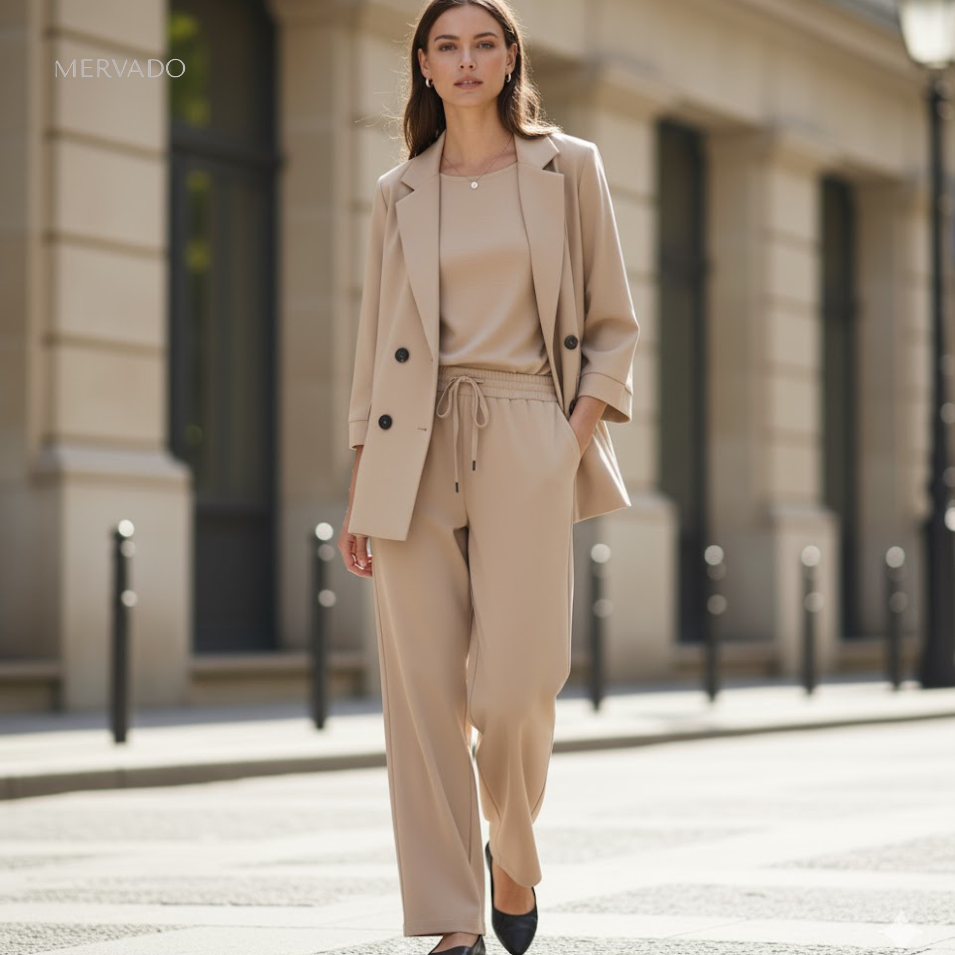 Set van een geplooide blazer en broek voor dames – Trendy Europese casual tweedelige outfit