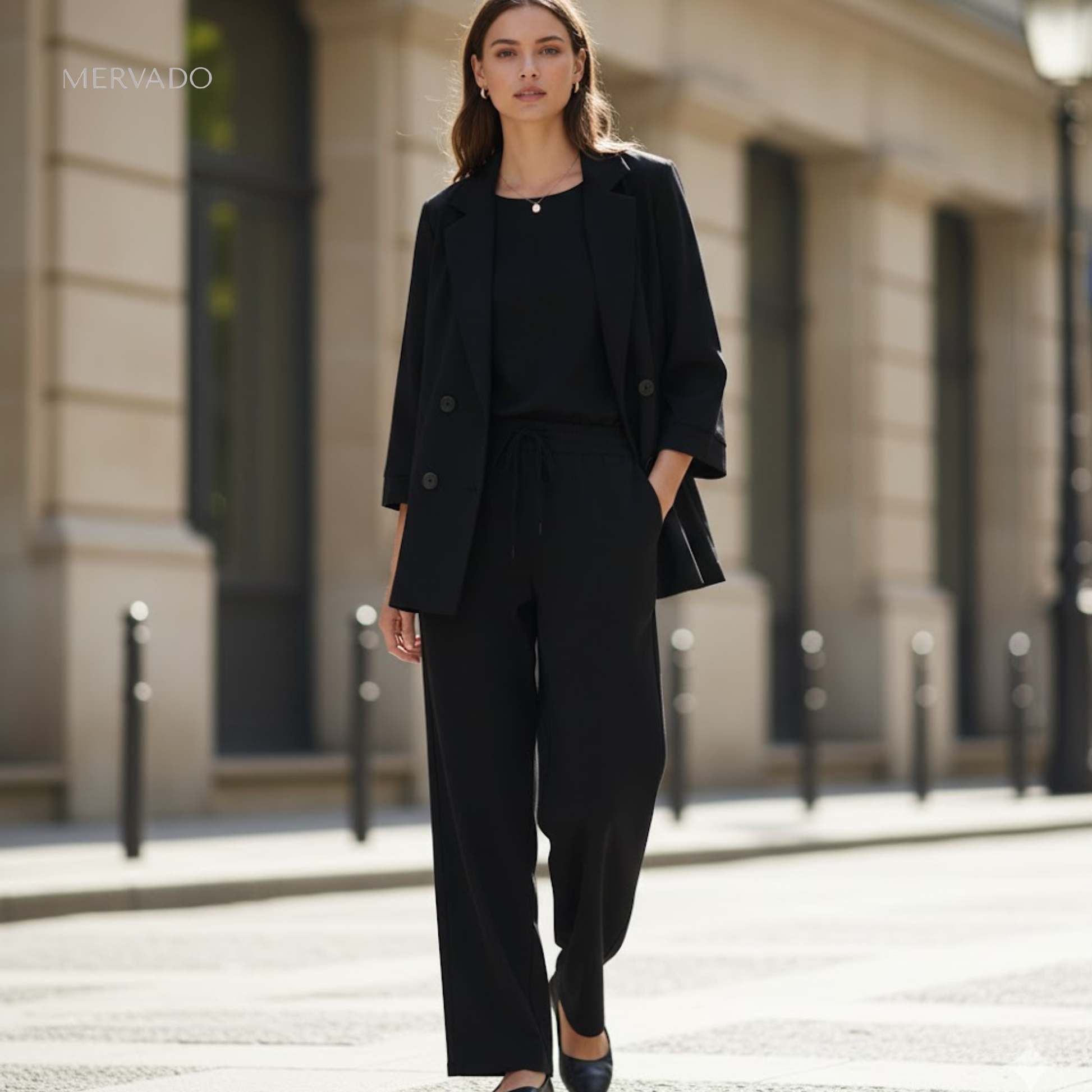 Set van een geplooide blazer en broek voor dames – Trendy Europese casual tweedelige outfit
