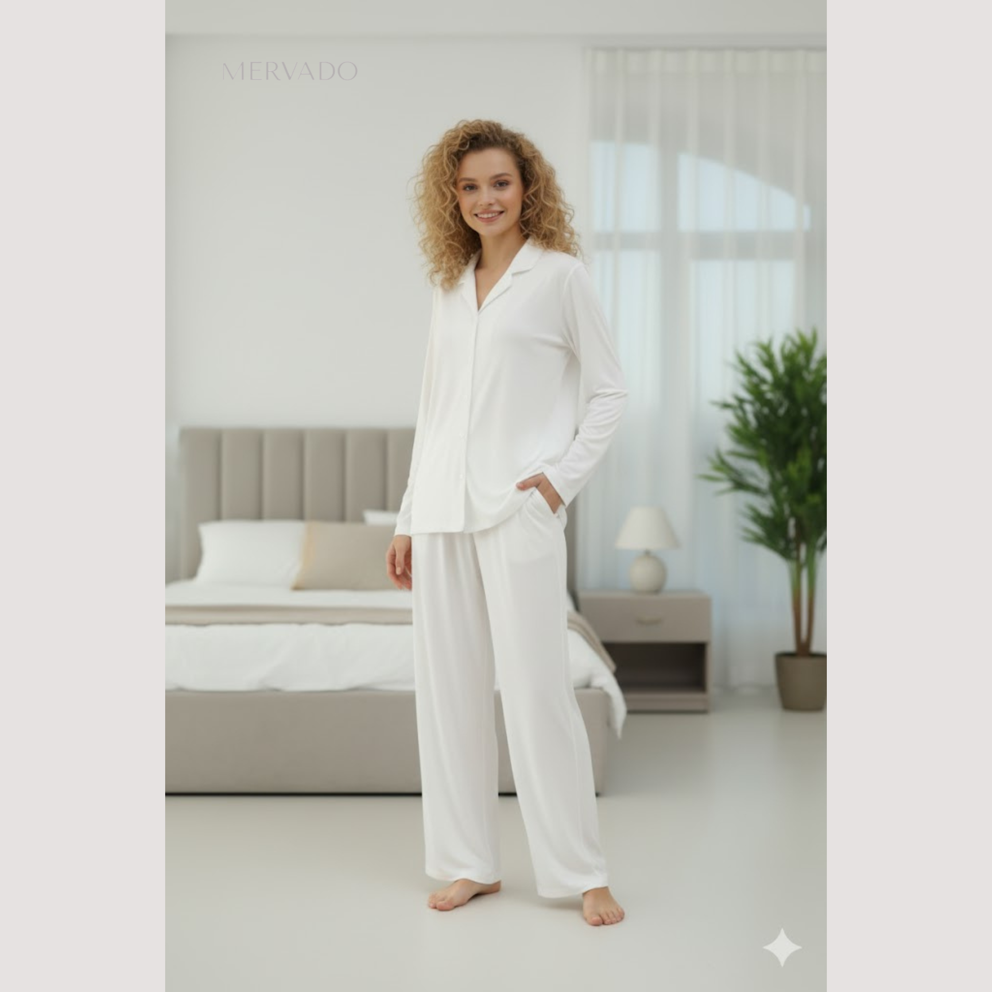 Pyjamaset met lange mouwen voor dames – Comfortabele loungewear van modalkatoen voor winternachten