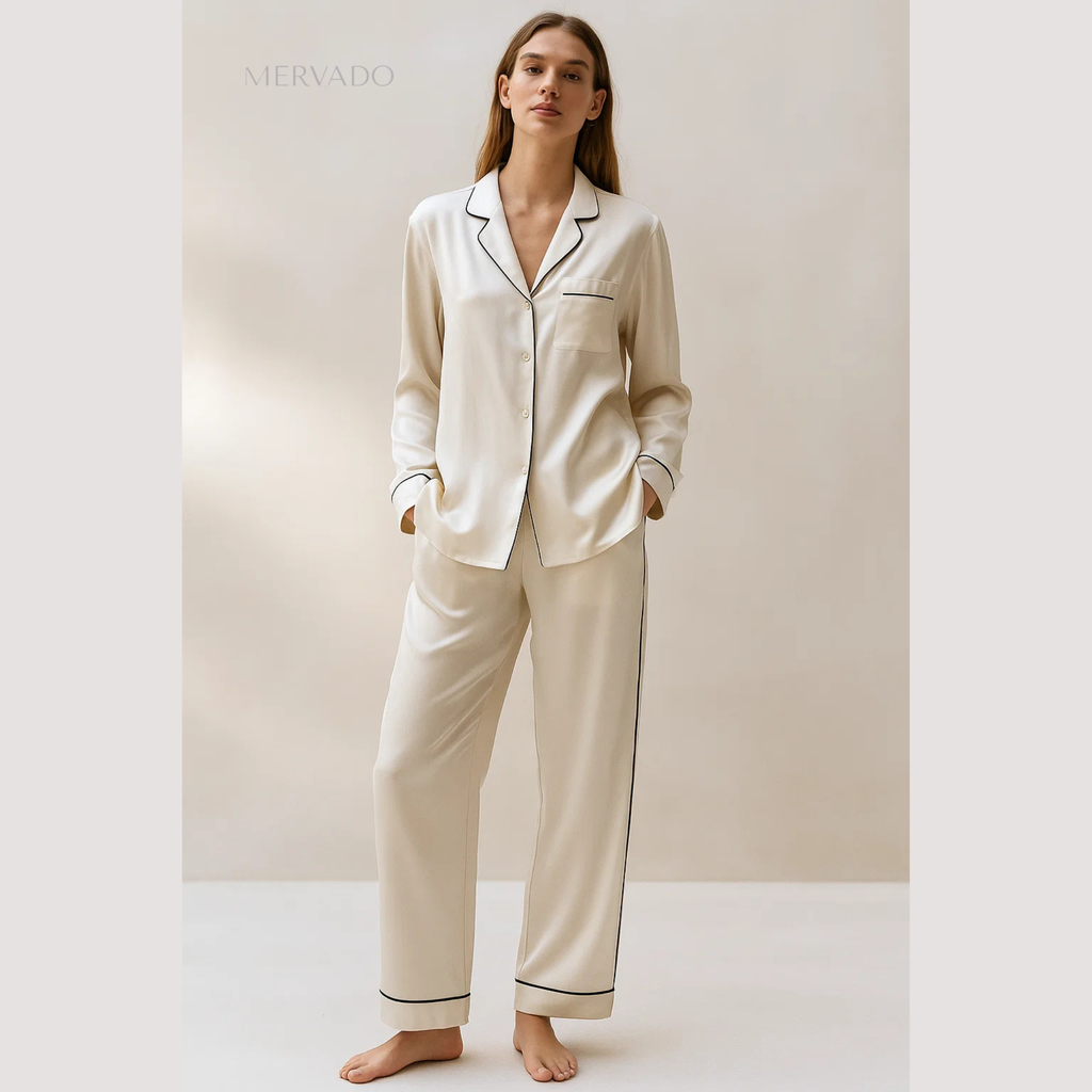 Katoenen bamboe pyjamaset voor dames – luxe nachtkleding met lange mouwen