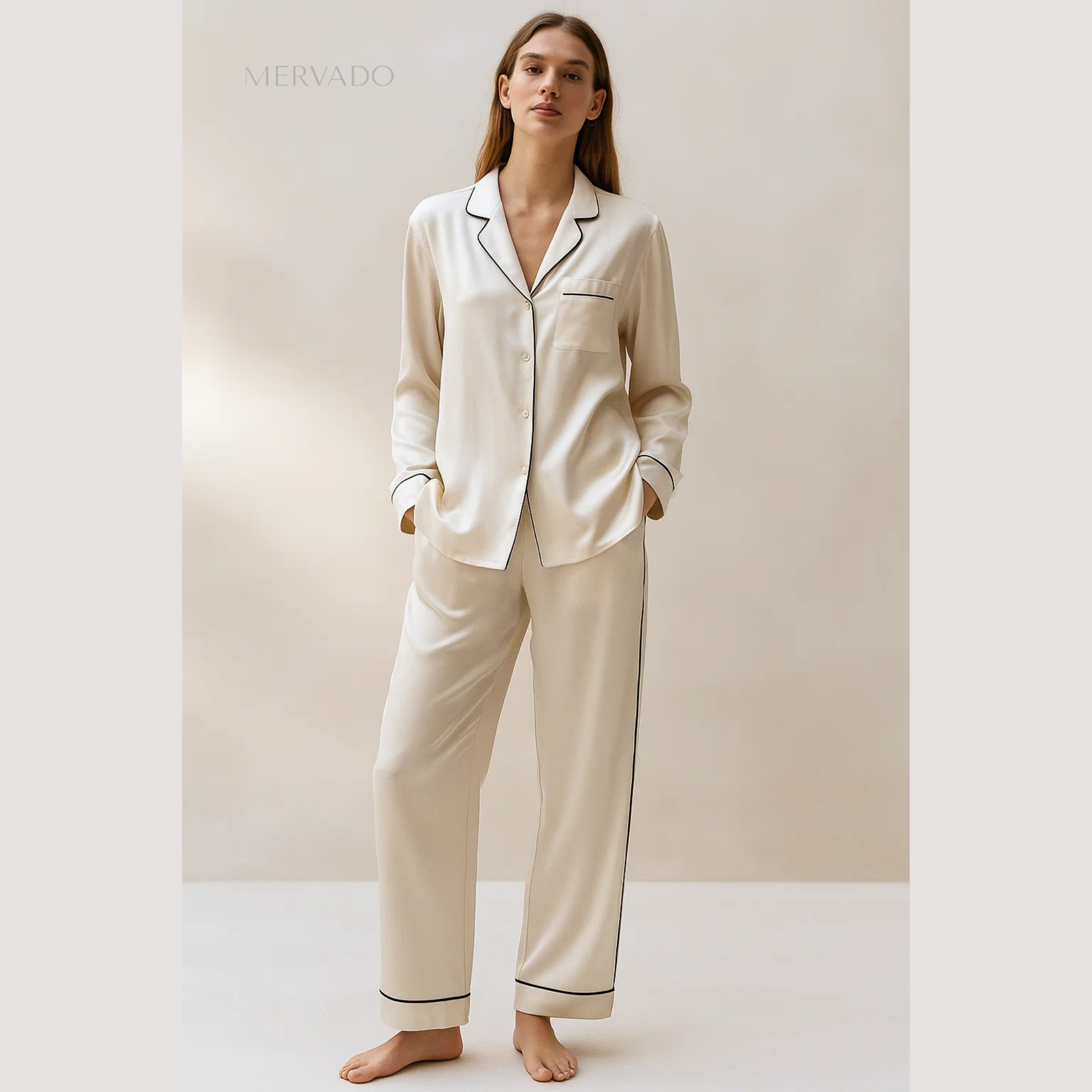 Katoenen bamboe pyjamaset voor dames – luxe nachtkleding met lange mouwen