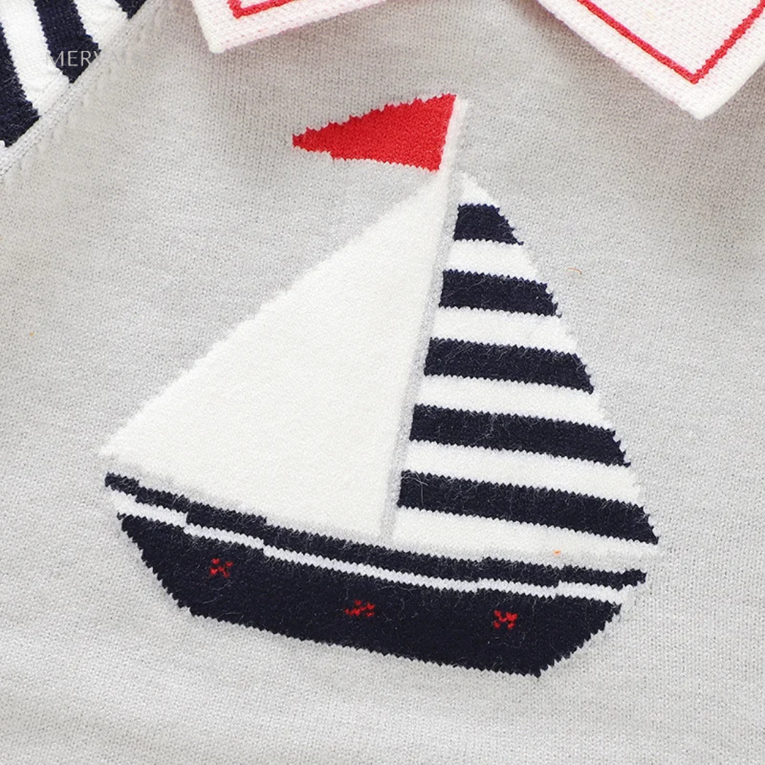 Baby romper met zeemansthema – gebreide mouw-eendelig