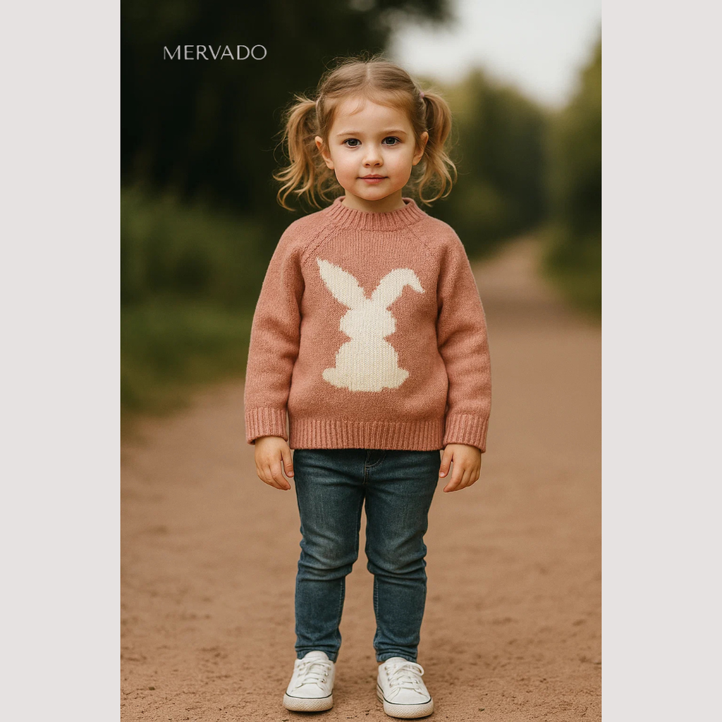Baby warme gebreide top - lief konijnenmotief trui voor kleintjes