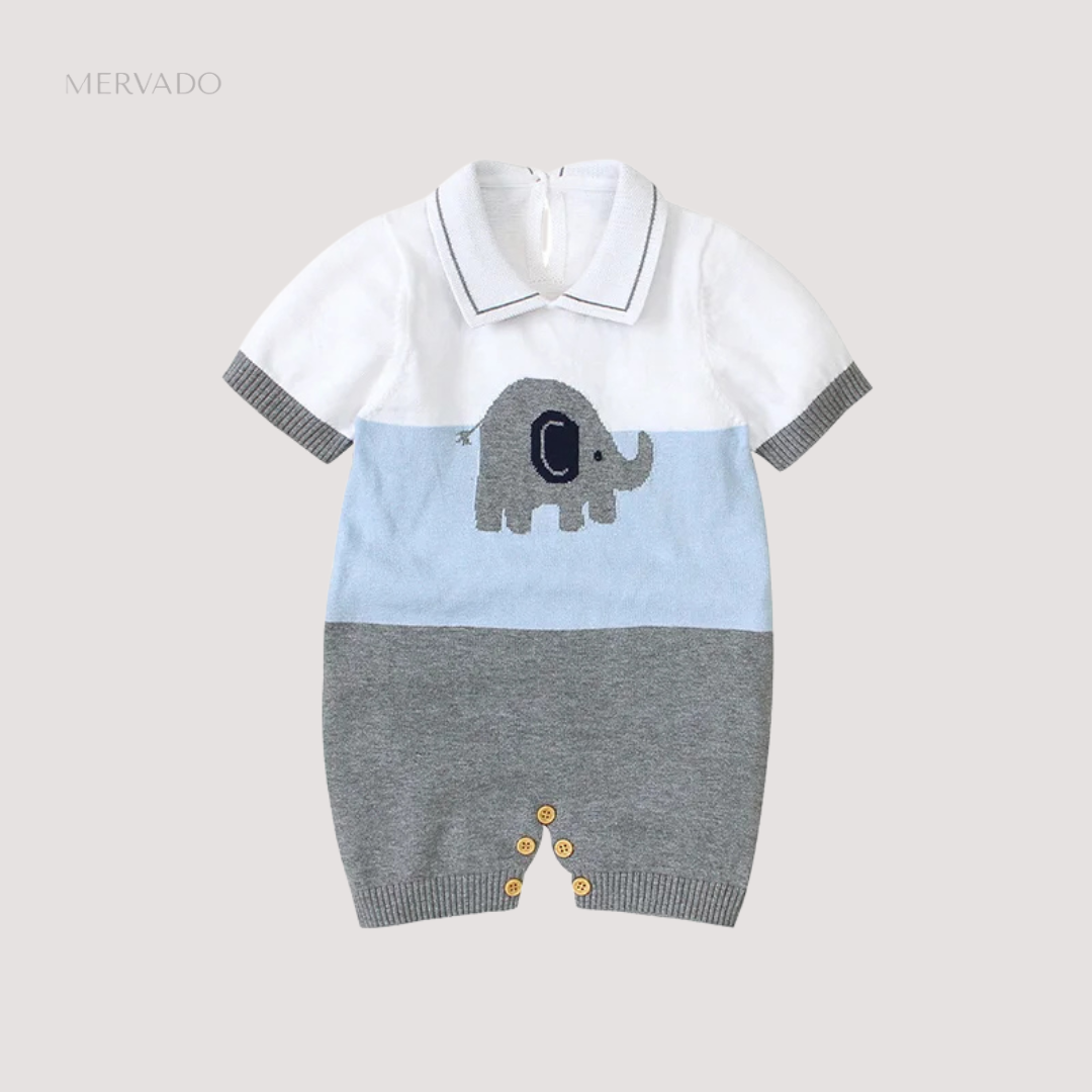 Babyromper met olifantenprint – Zachte katoenen pyjama voor pasgeborenen tot 24 maanden