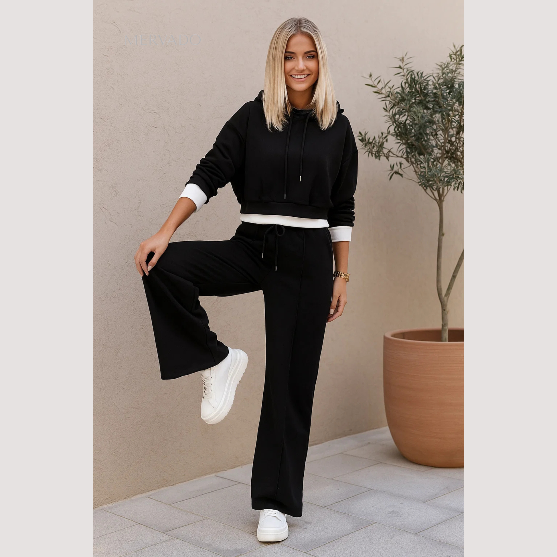 Set van hoodie en wijde broek voor dames - Klassieke, relaxte loungewear