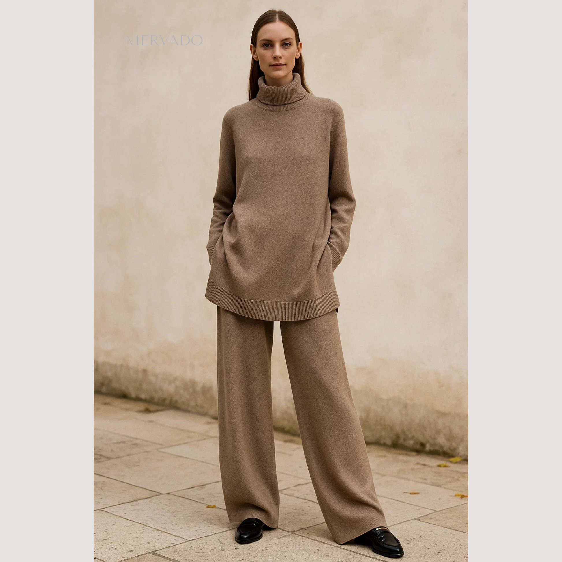 Tweedelige set voor dames in grote maten - comfortabele winteroutfit met top en broek