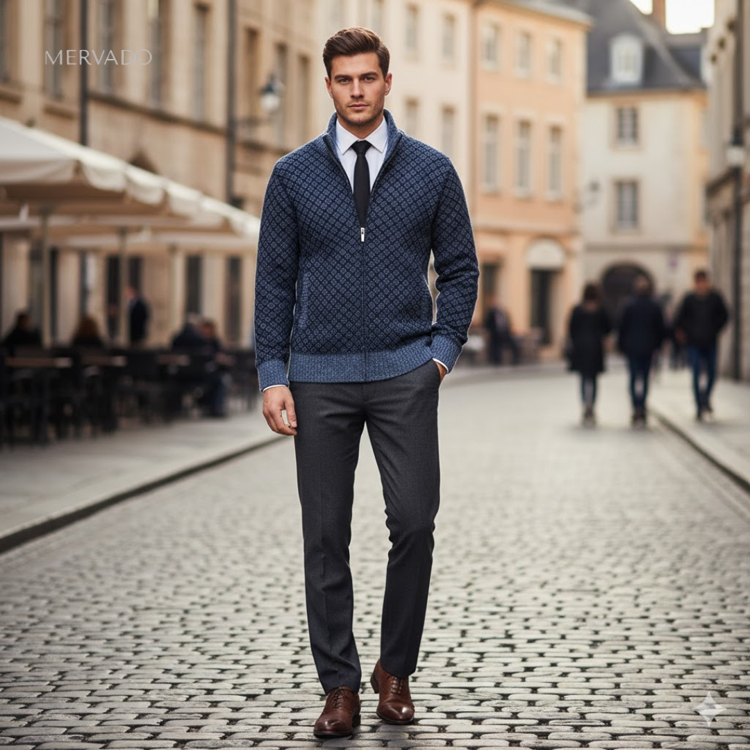 Heren gebreide cardigan met rits – warme wintertrui met zachte stof en moderne pasvorm