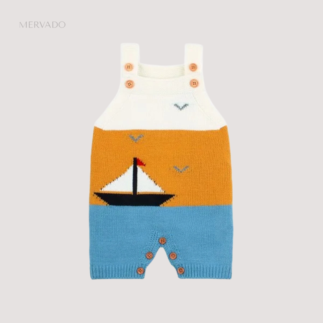 Nautische gebreide babyromper - lichtgewicht jumpsuit met schattig bootontwerp