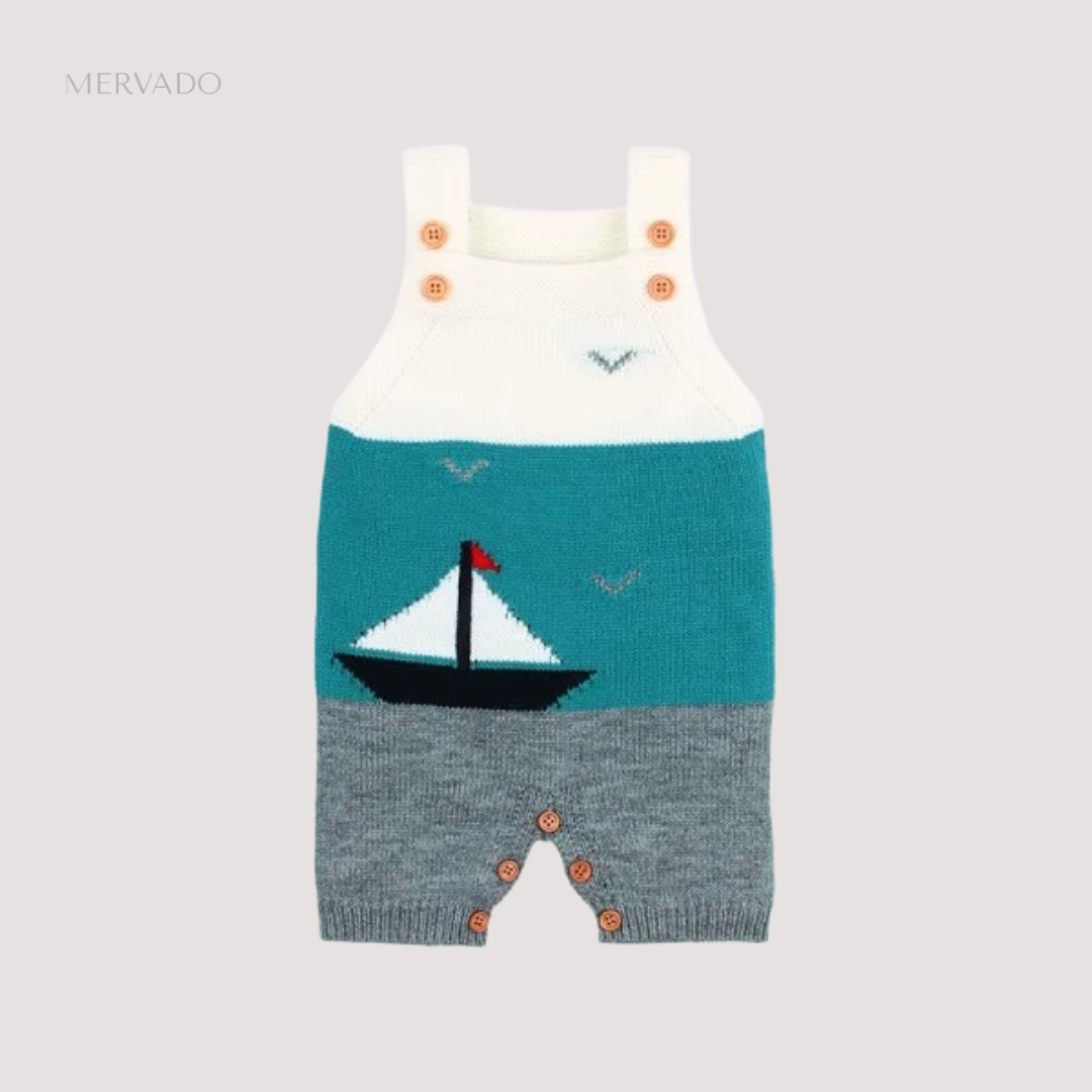 Nautische gebreide babyromper - lichtgewicht jumpsuit met schattig bootontwerp