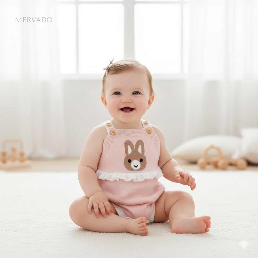 Schattige Bunny Baby Romper - Zachte gebreide katoenen jumpsuit voor comfortabel dagelijks gebruik