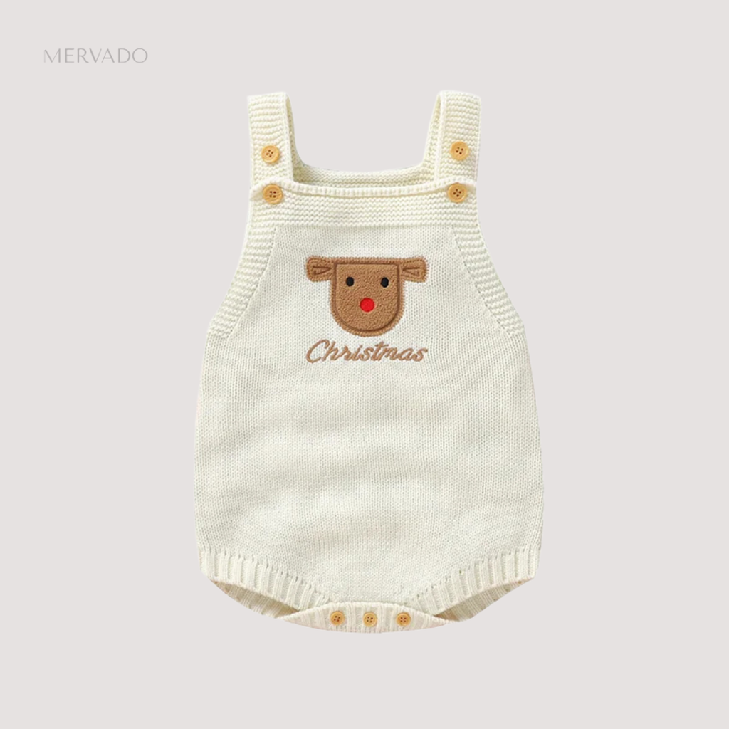 Feestelijke rendier baby romper - geborduurd gebreide mouwloze jumpsuit