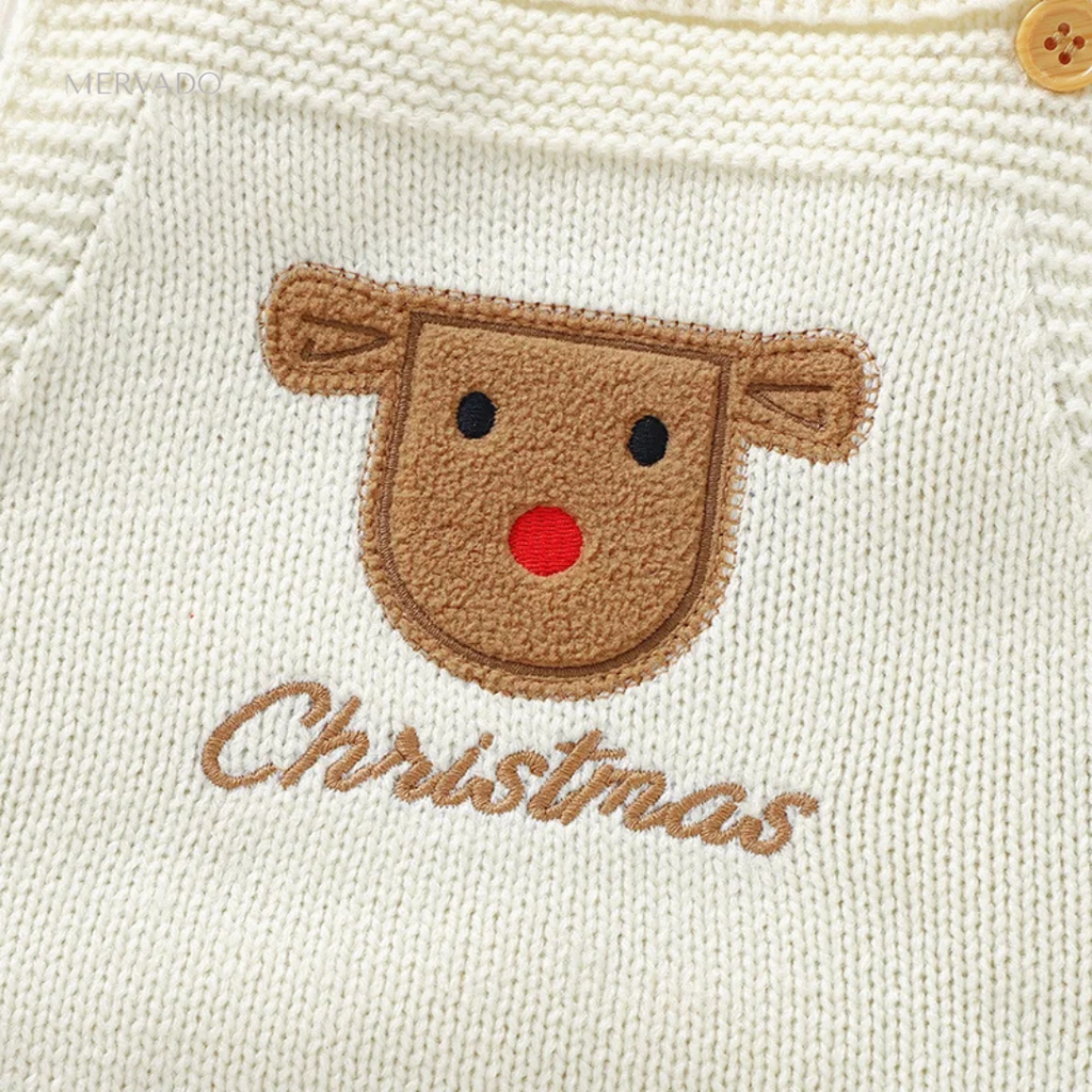 Feestelijke rendier baby romper - geborduurd gebreide mouwloze jumpsuit