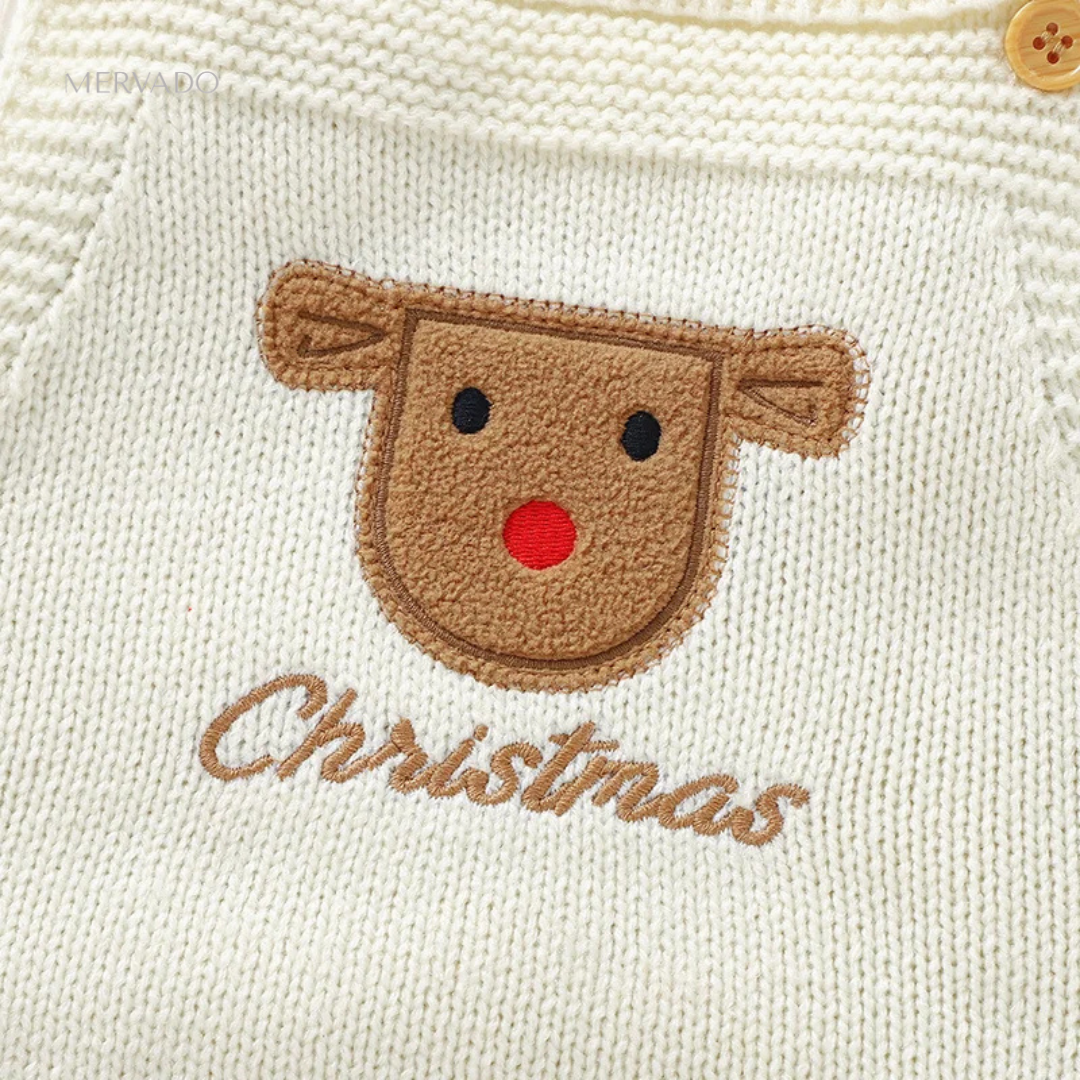Feestelijke rendier baby romper - geborduurd gebreide mouwloze jumpsuit