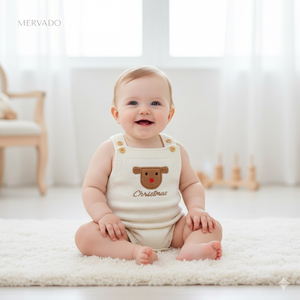 Feestelijke rendier baby romper - geborduurd gebreide mouwloze jumpsuit