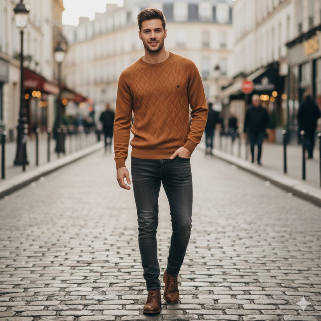 Pull homme en maille - Pull doux en mélange de coton à motif losanges