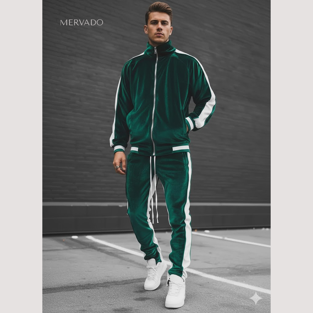 Ensemble sweat à capuche en velours doux pour homme – survêtement 2 pièces avec veste zippée et pantalon ajustable