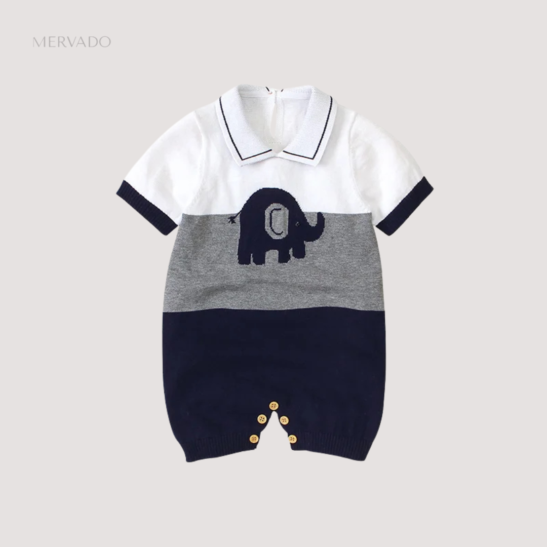 Babyromper met olifantenprint – Zachte katoenen pyjama voor pasgeborenen tot 24 maanden