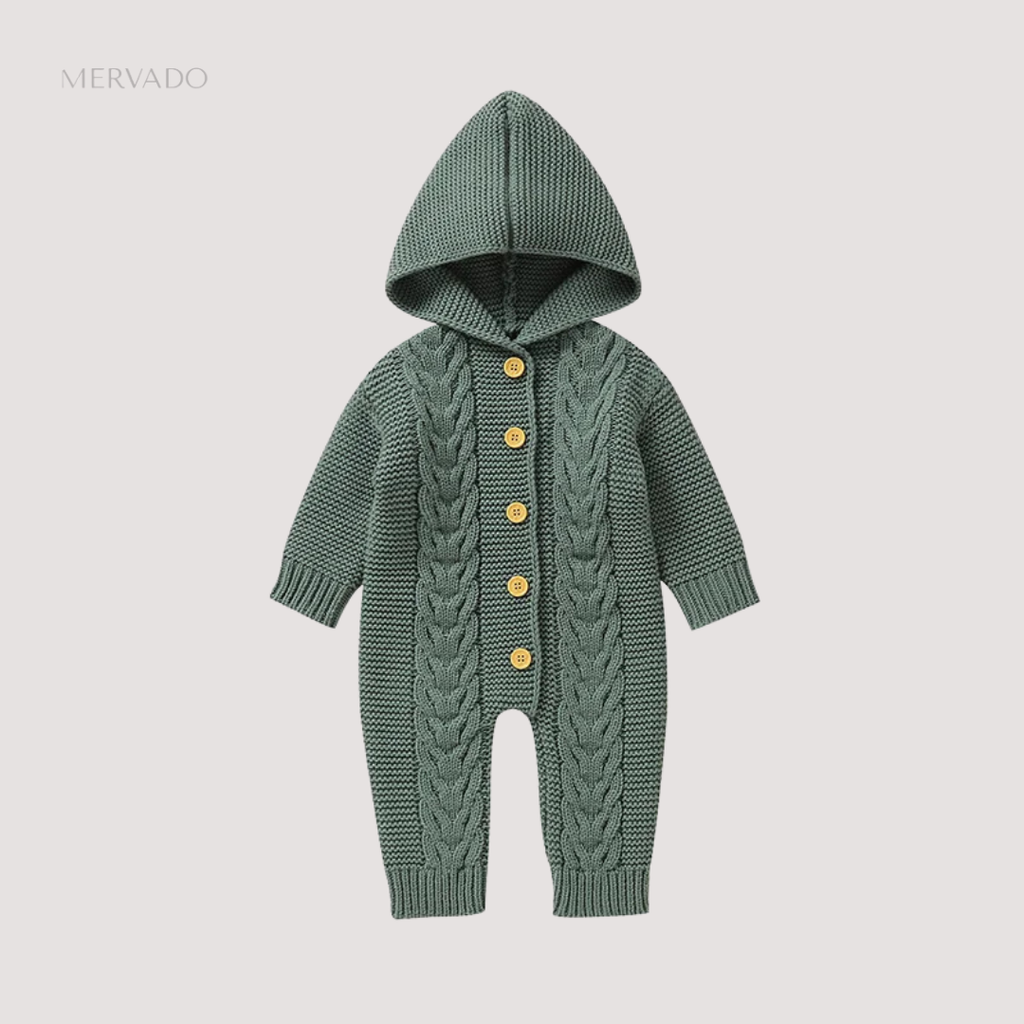 Gezellig gebreide baby romperset - zachte effen jumpsuit met bijpassende muts