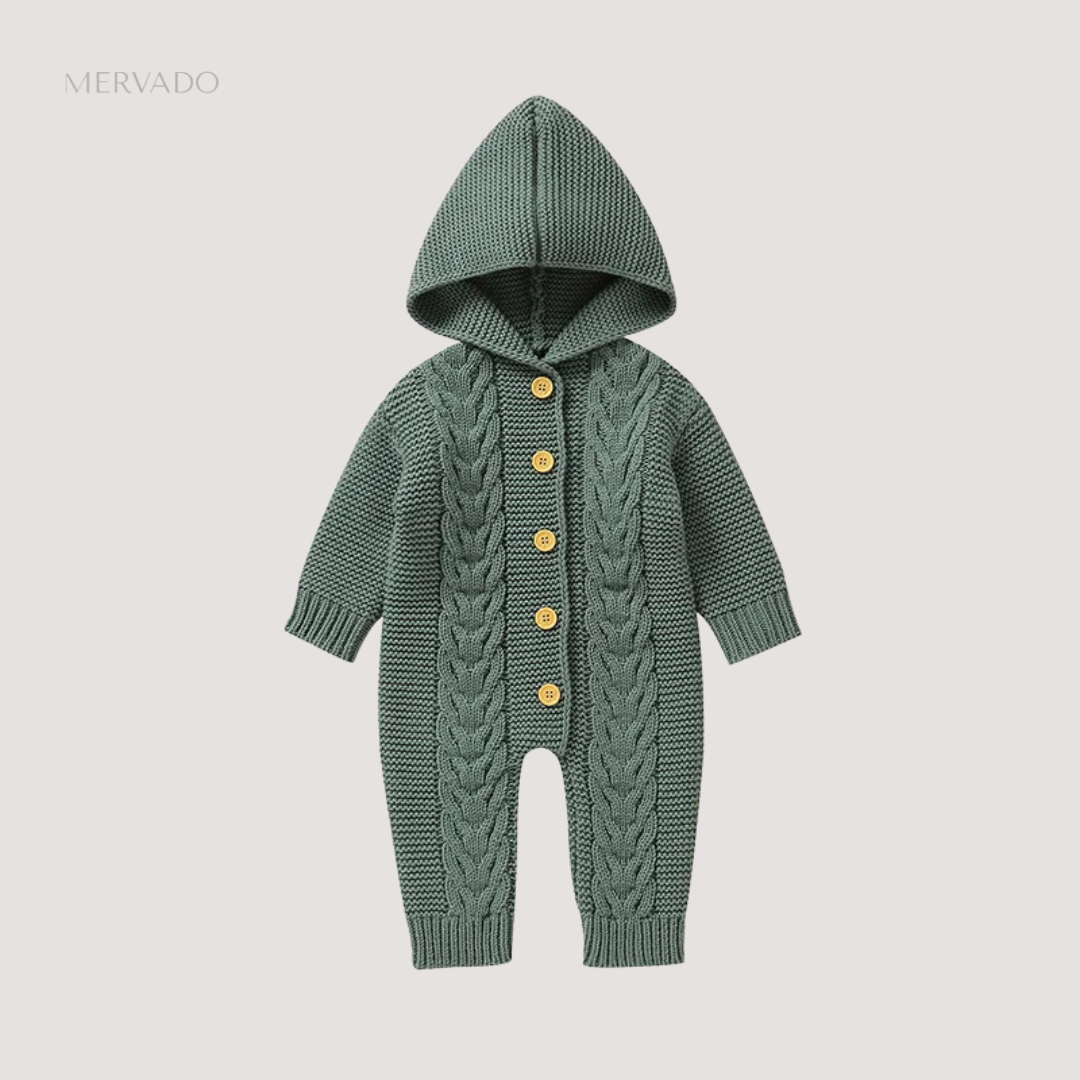 Gezellig gebreide baby romperset - zachte effen jumpsuit met bijpassende muts