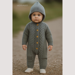 Gezellig gebreide baby romperset - zachte effen jumpsuit met bijpassende muts