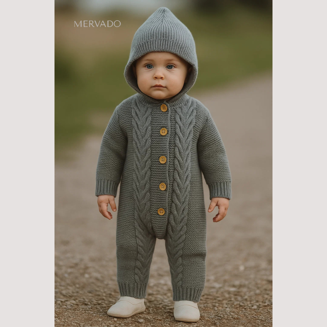 Gezellig gebreide baby romperset - zachte effen jumpsuit met bijpassende muts