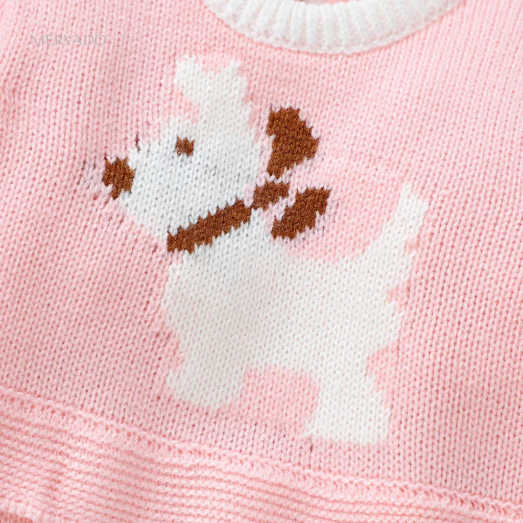 Schattige gebreide babyromper met puppymotief – Zachte jumpsuit in kousstijl voor comfortabel dagelijks gebruik