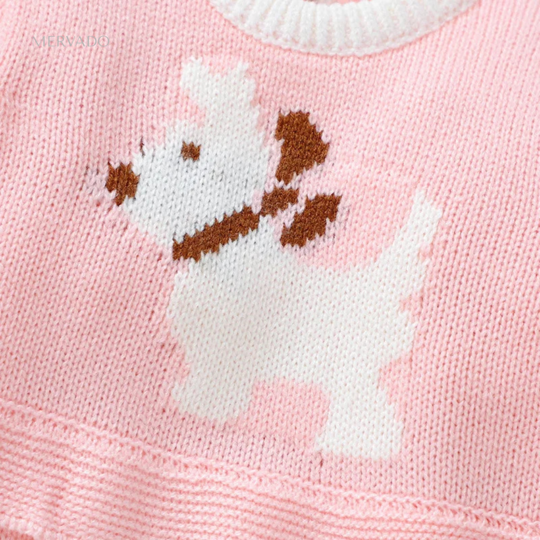 Schattige gebreide babyromper met puppymotief – Zachte jumpsuit in kousstijl voor comfortabel dagelijks gebruik