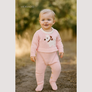 Schattige gebreide babyromper met puppymotief – Zachte jumpsuit in kousstijl voor comfortabel dagelijks gebruik