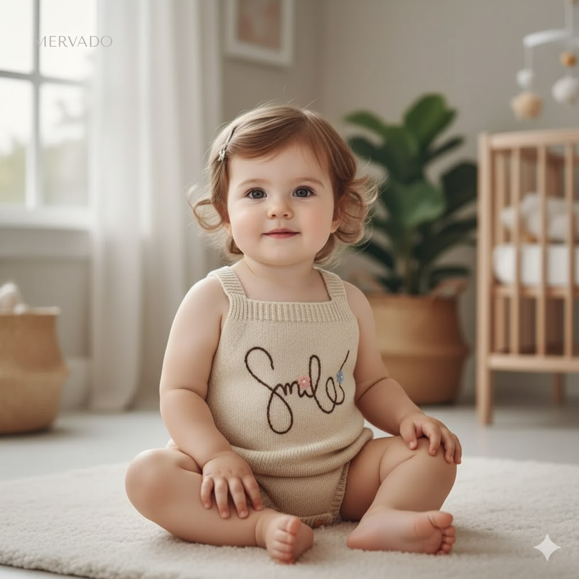 Geborduurde gebreide romper - Mouwloos babyrompertje voor 0-18 maanden