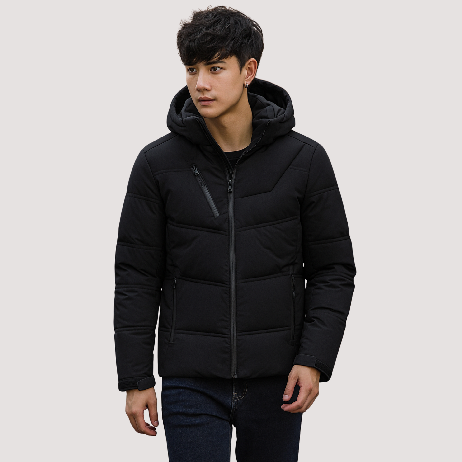 Heren donsjack met capuchon – Winddichte warme winterjas