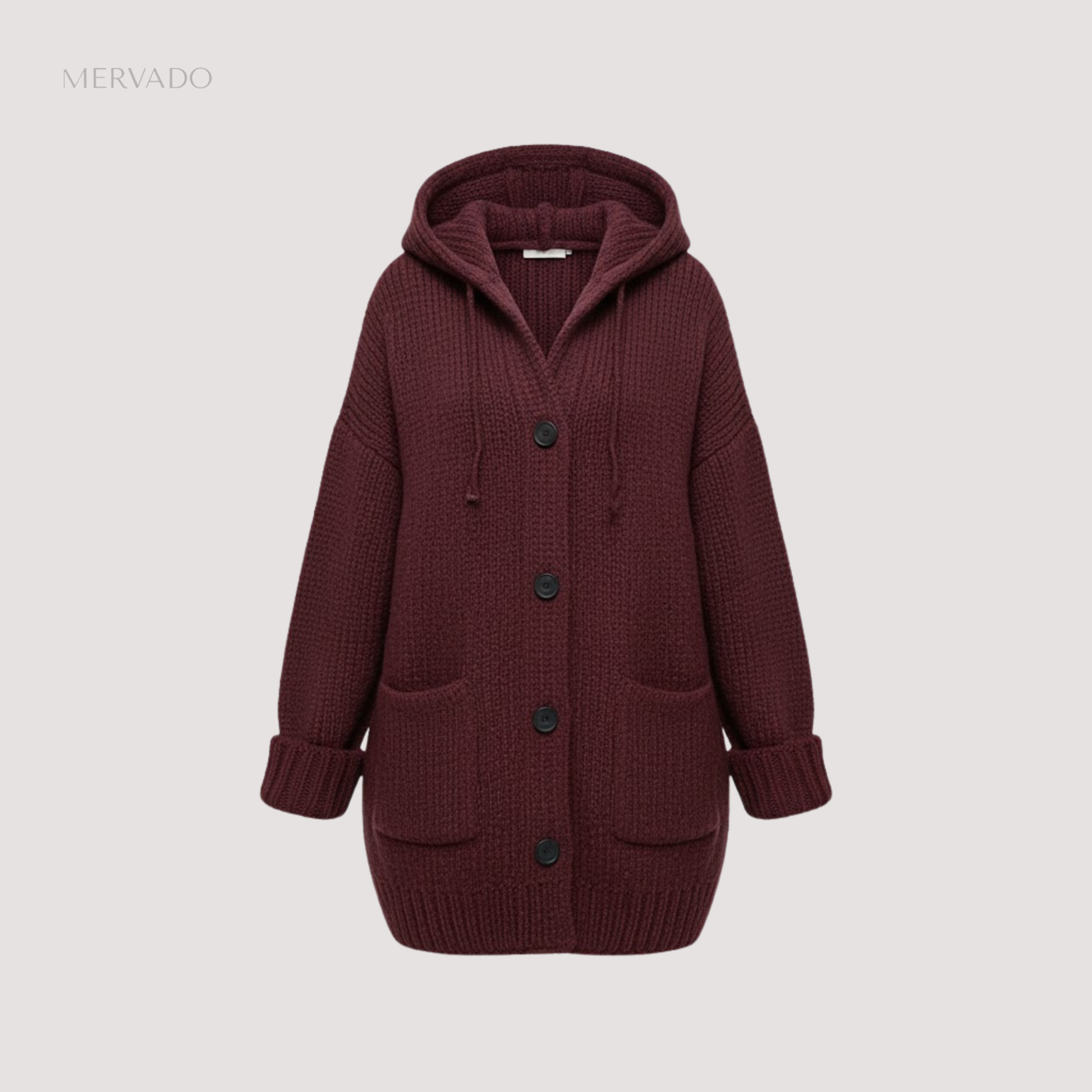 Dames gebreide cardigan met capuchon - warme wintertrui met knoopjes