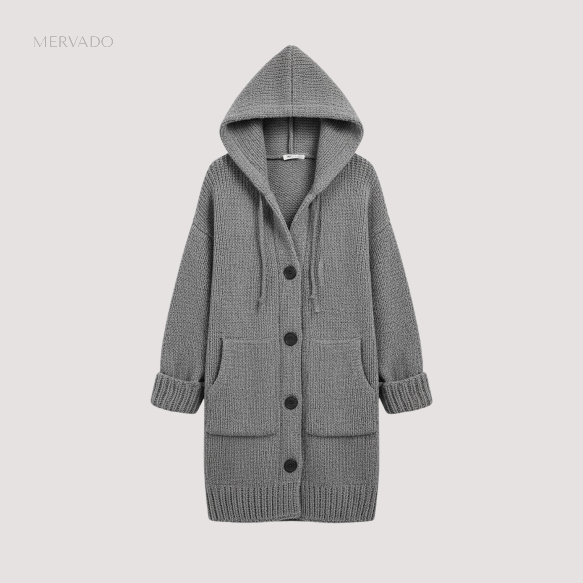 Dames gebreide cardigan met capuchon - warme wintertrui met knoopjes