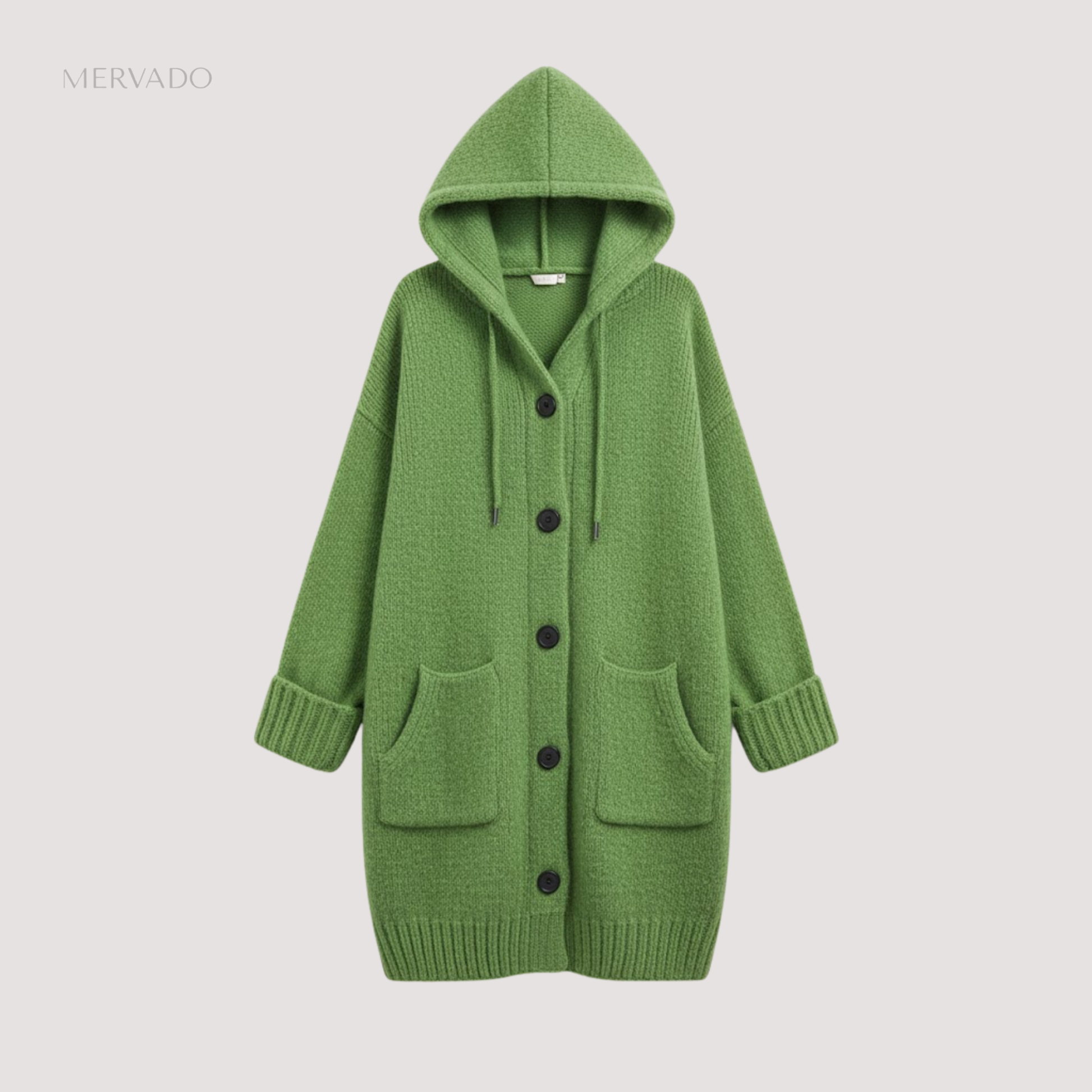 Dames gebreide cardigan met capuchon - warme wintertrui met knoopjes