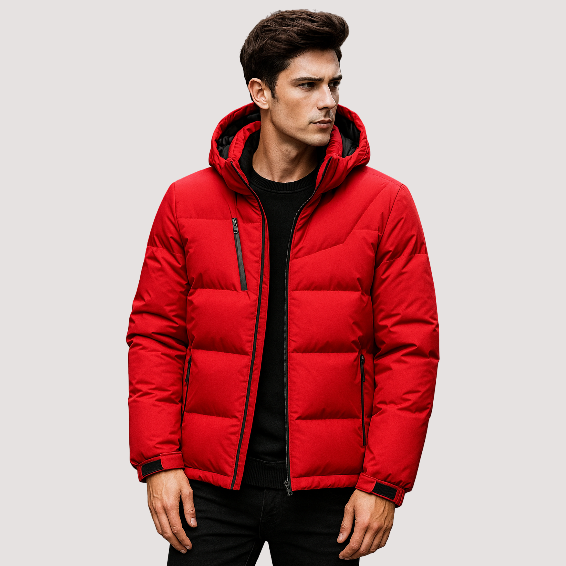 Heren donsjack met capuchon – Winddichte warme winterjas