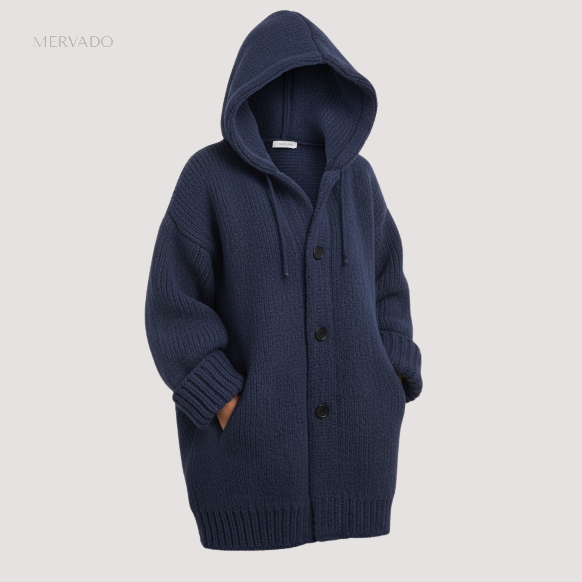Dames gebreide cardigan met capuchon - warme wintertrui met knoopjes