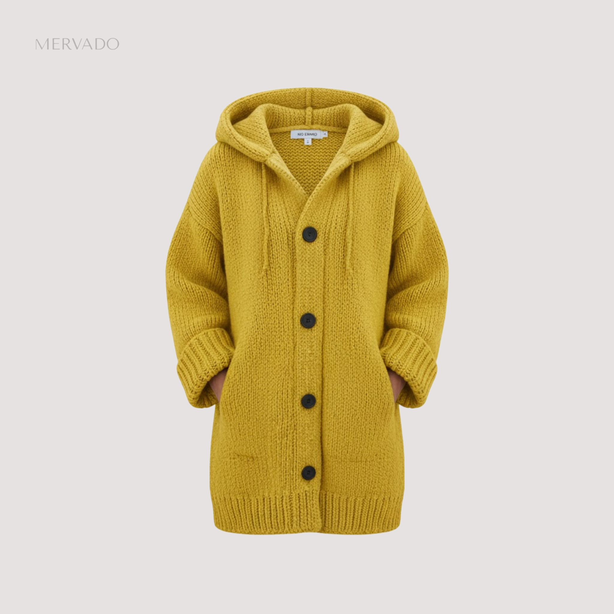 Dames gebreide cardigan met capuchon - warme wintertrui met knoopjes