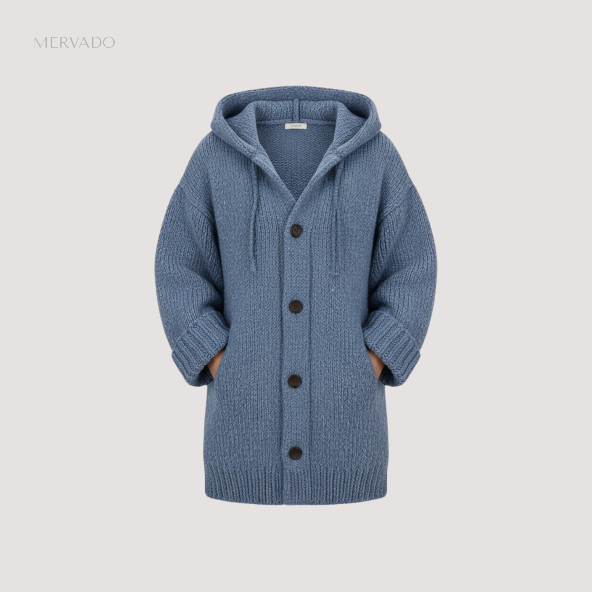 Dames gebreide cardigan met capuchon - warme wintertrui met knoopjes