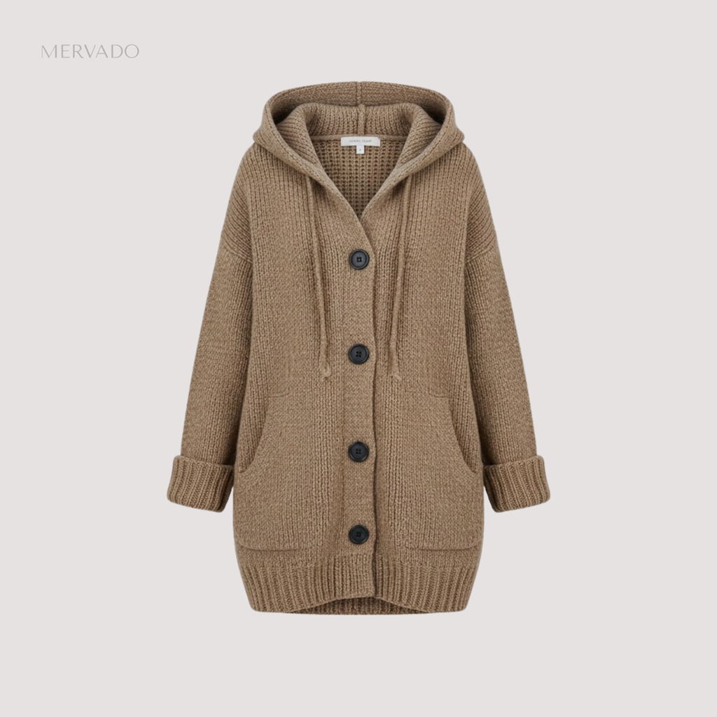 Dames gebreide cardigan met capuchon - warme wintertrui met knoopjes