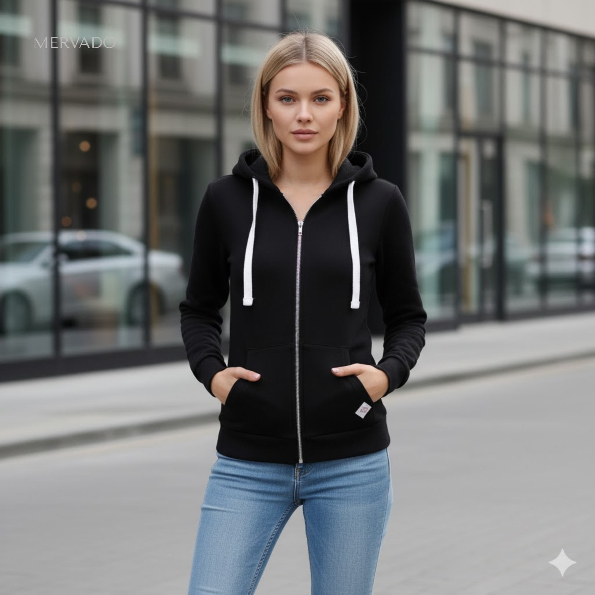 Dames hoodie met capuchon - warme fleece hoodie met rits