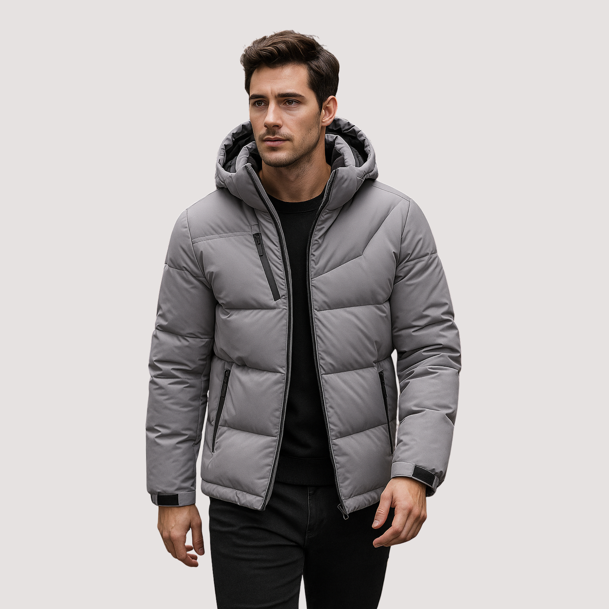 Heren donsjack met capuchon – Winddichte warme winterjas